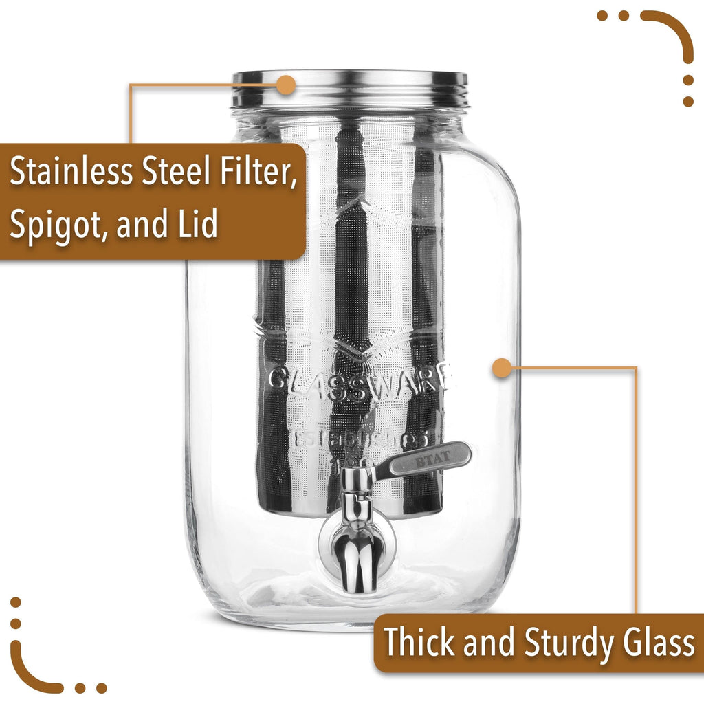 BTaT- 1 Gallon Cold Brew Coffee Maker, Thick Glass Pitcher