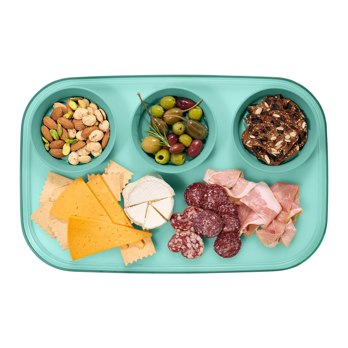 madesmart dipware 3 Bowl Serving Tray, Stackable & Removable Dip Bowls for Charcuterie, Guacomole, Snacks, Veggies, Premium Dishwasher & Microwave Safe, Multipurpose Plate & Bowl, Olive