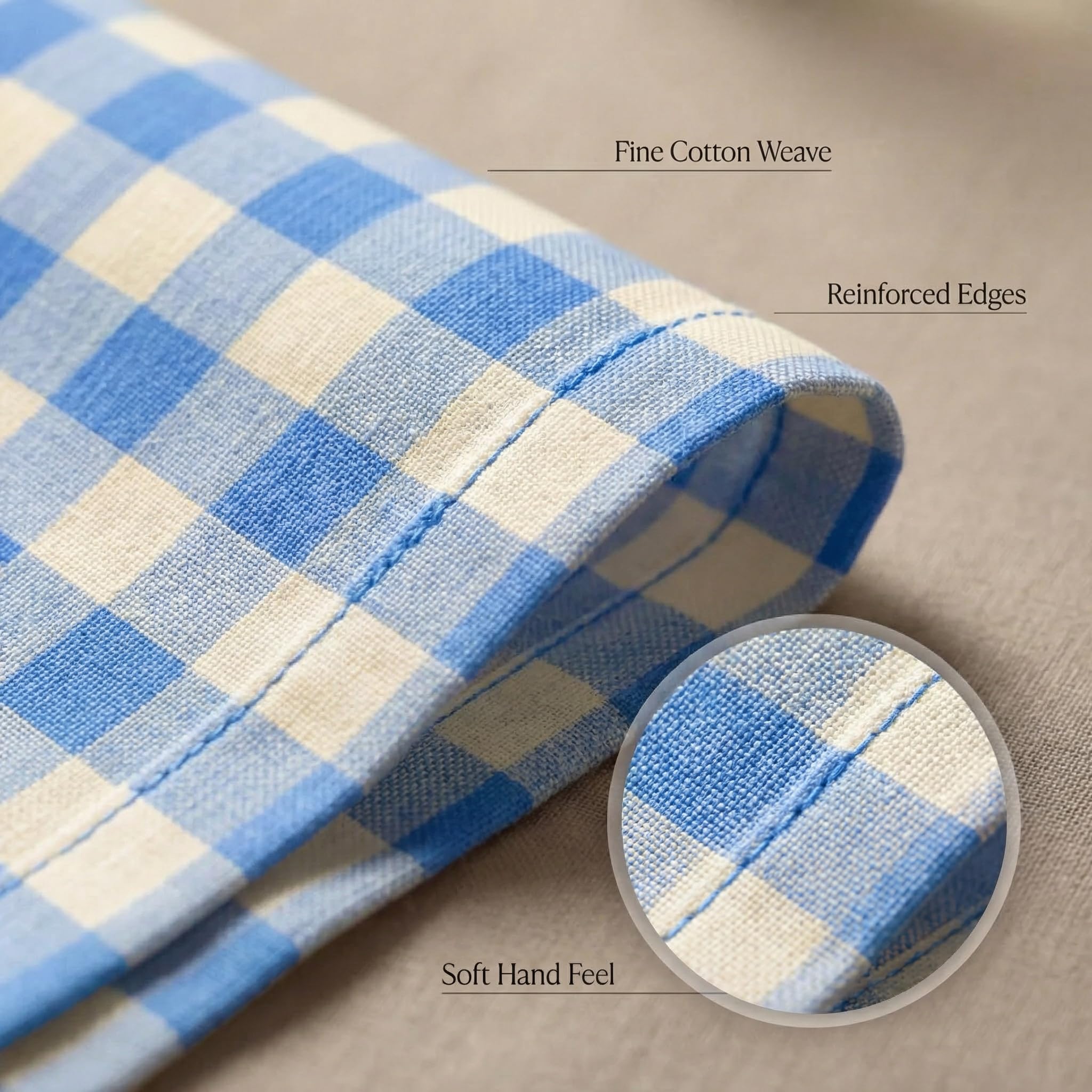 Urban Villa Cloth Napkins 100% Cotton Highly Absorbent Washable Reusable Premium Dinner Napkins Ideal for Gifts for Mothers Day Hotel Farmhouse Parties - Blue Sand Checks (20" x 20", Set of 12)