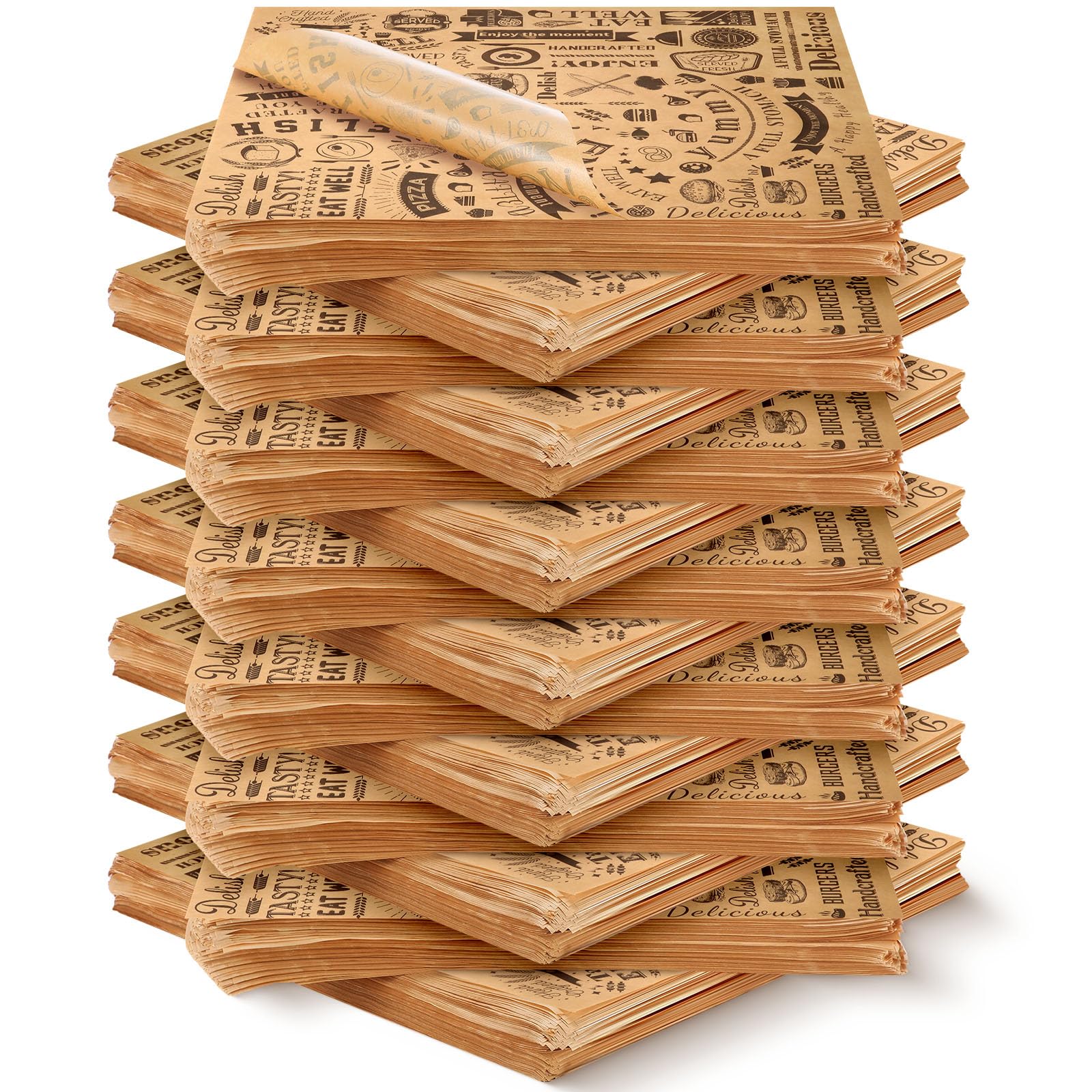 1800 Pcs 12 x 12 Inch Deli Wax Paper Sheets Grease Resistant Tray Basket Liners Newsprint Paper Water and Grease Proof Sandwich Wrapping Square Hot Dog Wrappers for Food Baking (Brown)