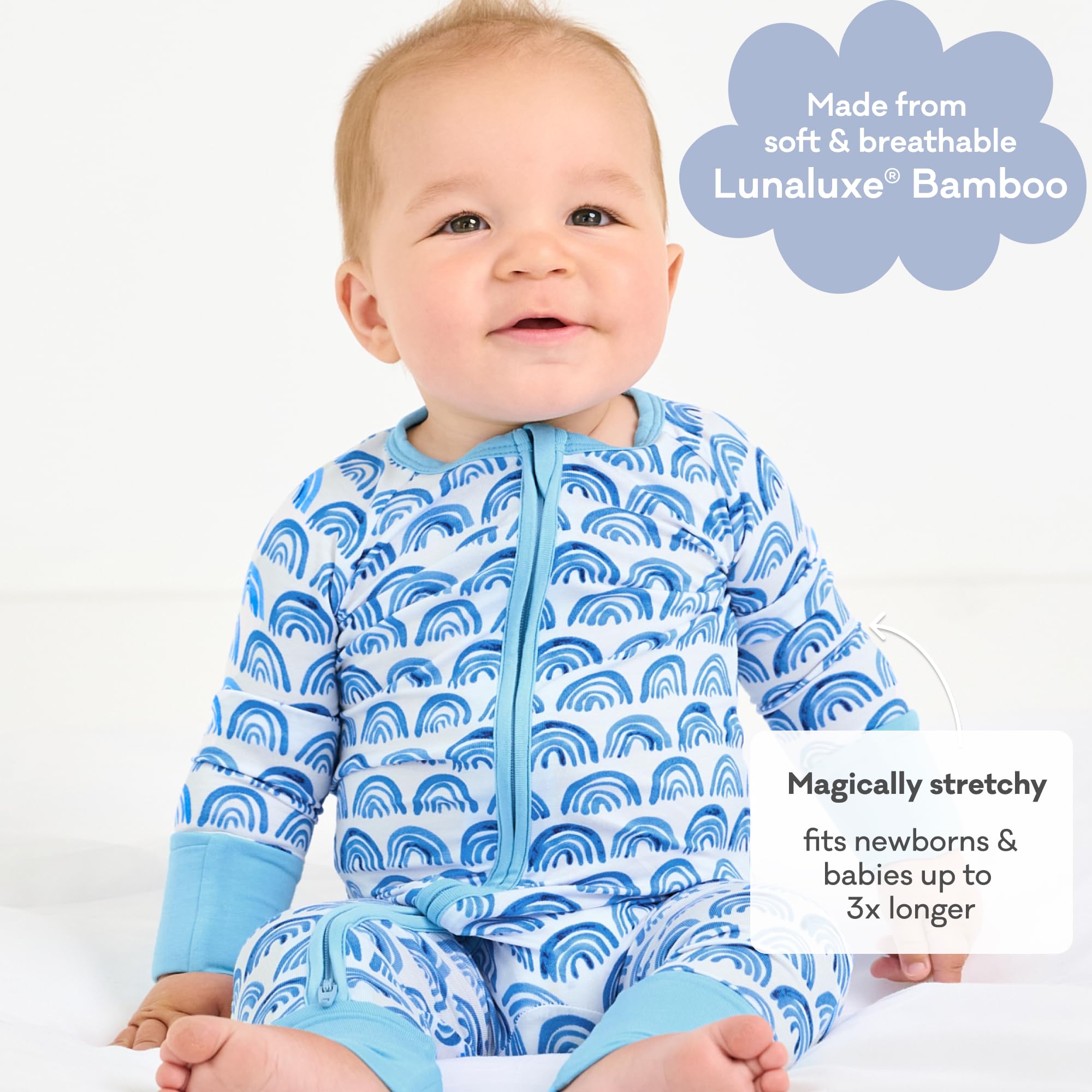 Little Sleepies Baby Pajamas, Blue Rainbows, Preemie