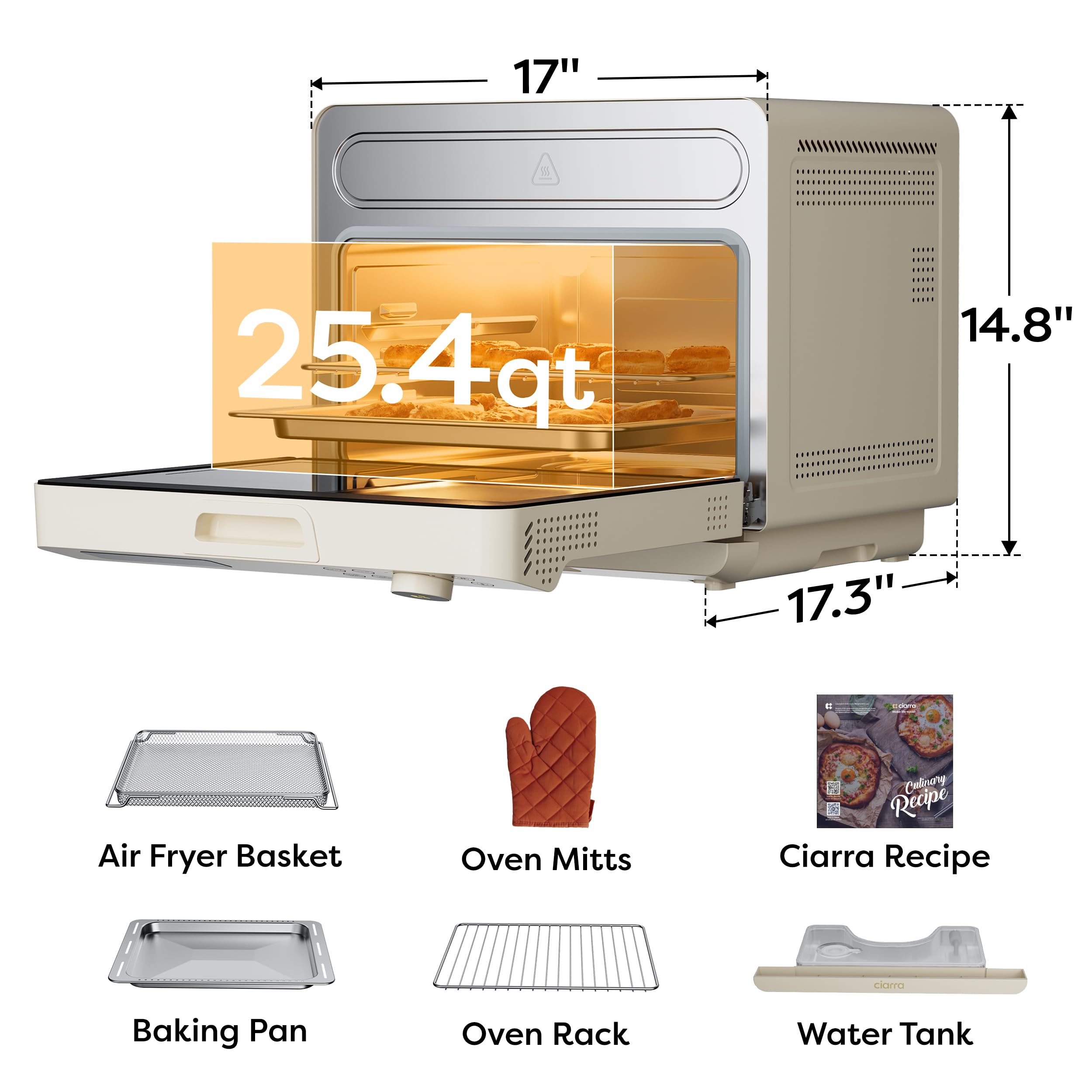 CIARRA 12-in-1 Countertop Steam Oven with Air Fryer, 25.4QT Nosh Oven Pro