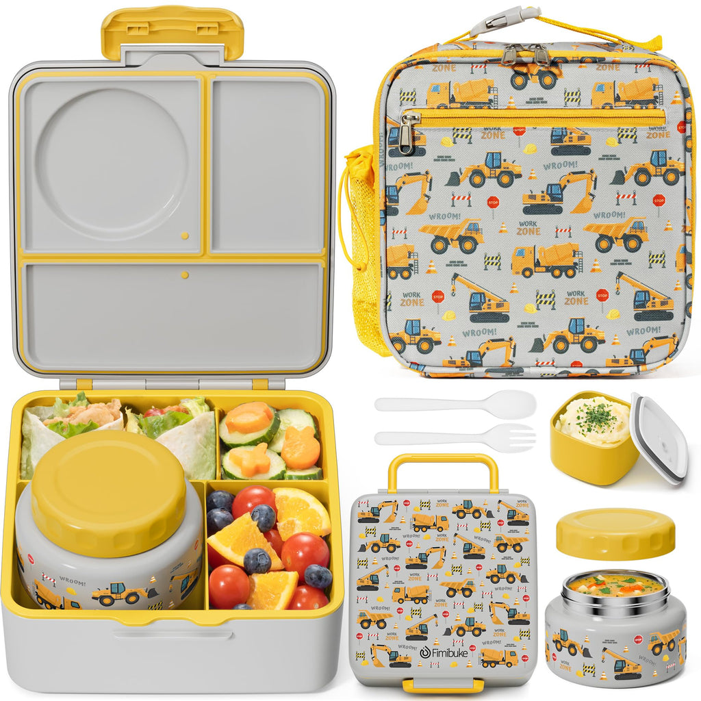 Fimibuke 60oz Kids Bento lunch Box with Insulated Lunch Bag & 8.5oz Thermo