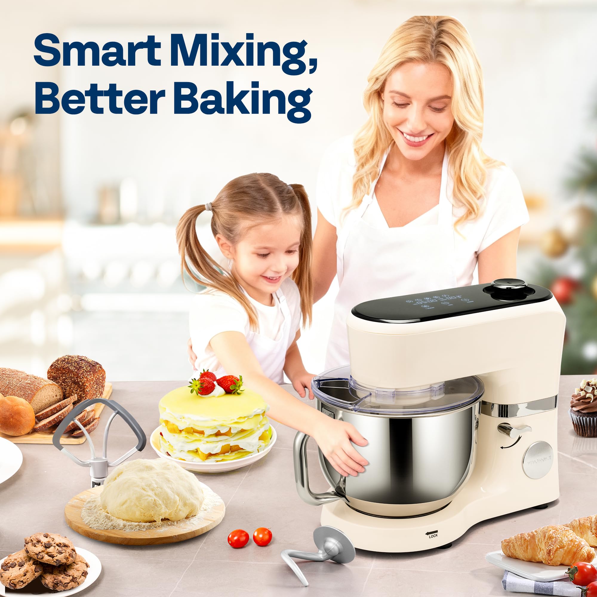 VIVOHOME Stand Mixer with Dough Proofing, 6-Quart Tilt-Head Mixer, White