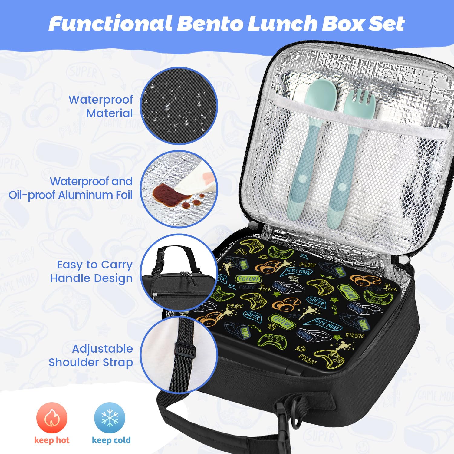 Kids Bento Lunch Box with Thermos, Leakproof Toddler Bento Box with 9 OZ Insulated Food Jar, Lunch Bag & Utensils 3 or 4 Compartment Container for School Girls Boys