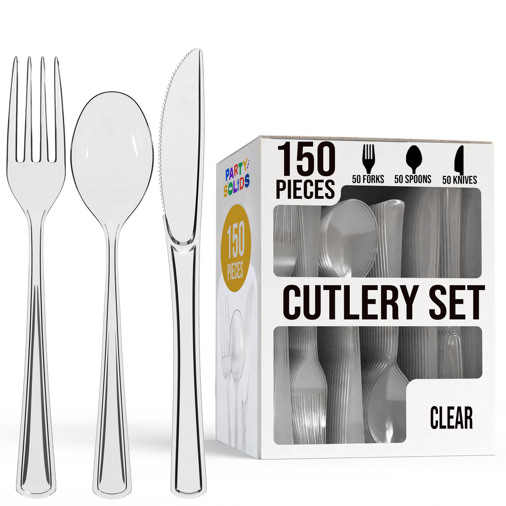 Party Solids Red Plastic Silverware 150 Pcs Red Cutlery Set