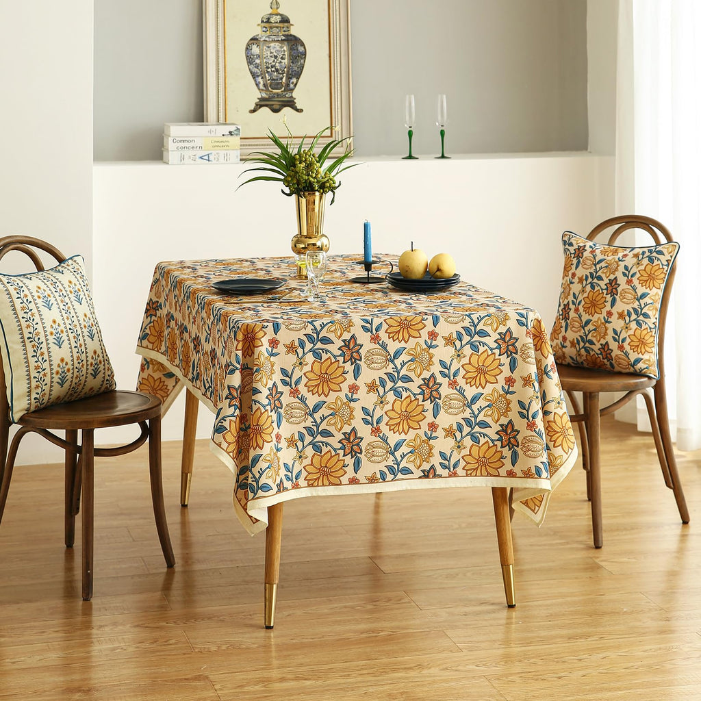 ISAENNE Designer Vintage Linen Rectangular Tablecloth,79"x55"-Estevan B