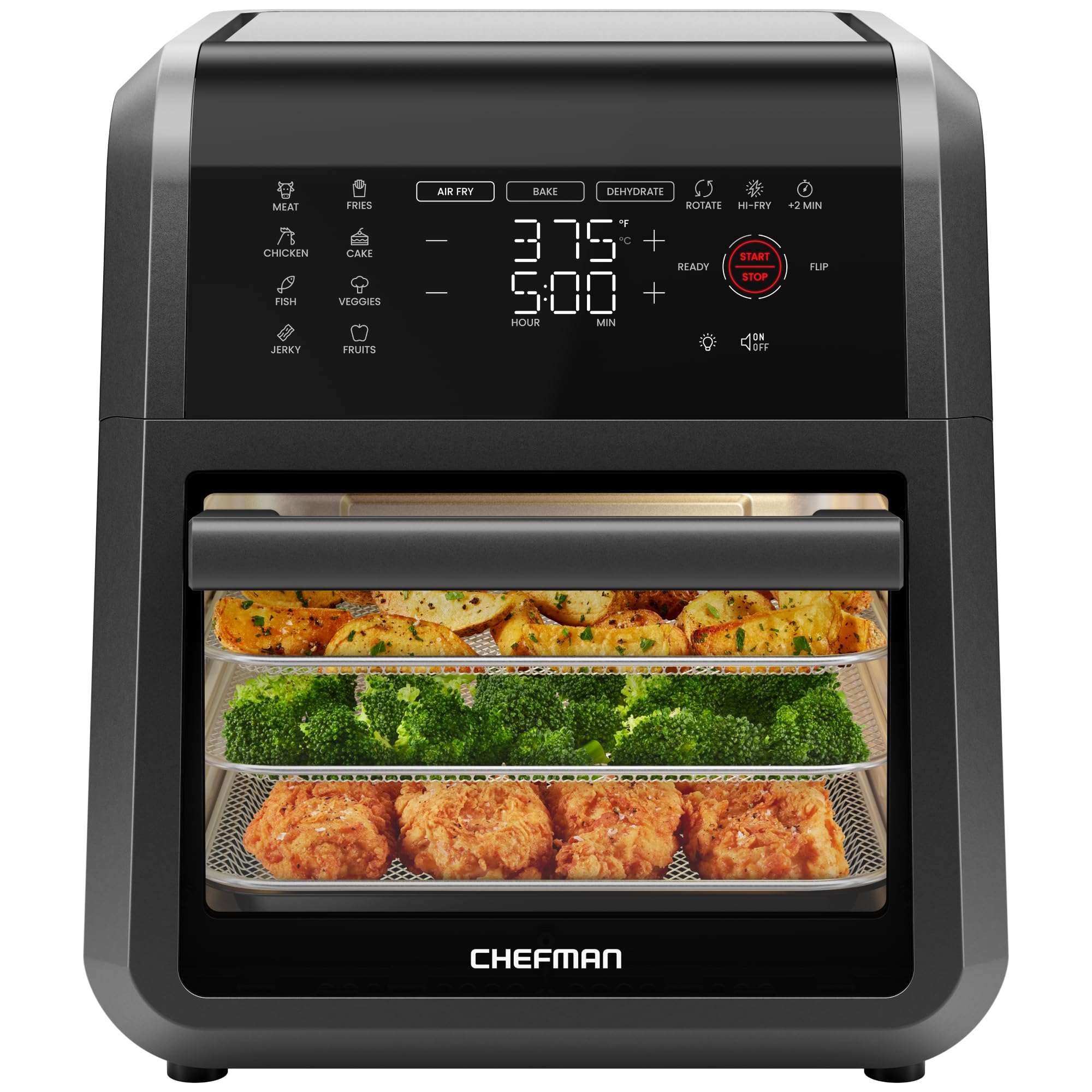Chefman 12-Quart 5-in-1 Air Fryer Oven with Digital Timer, Touchscreen, and 12 Presets - Family Size Countertop Convection Oven, Dishwasher-Safe Parts