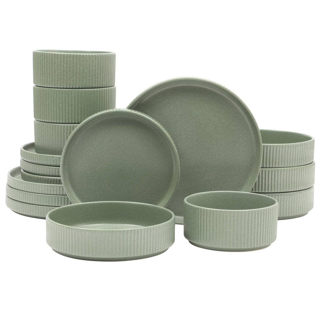 Gibson Elite Gelston Stoneware Matte Reactive Glaze 16 Piece (Service for 4) Plates and Bowl Dinnerware Set - Grey