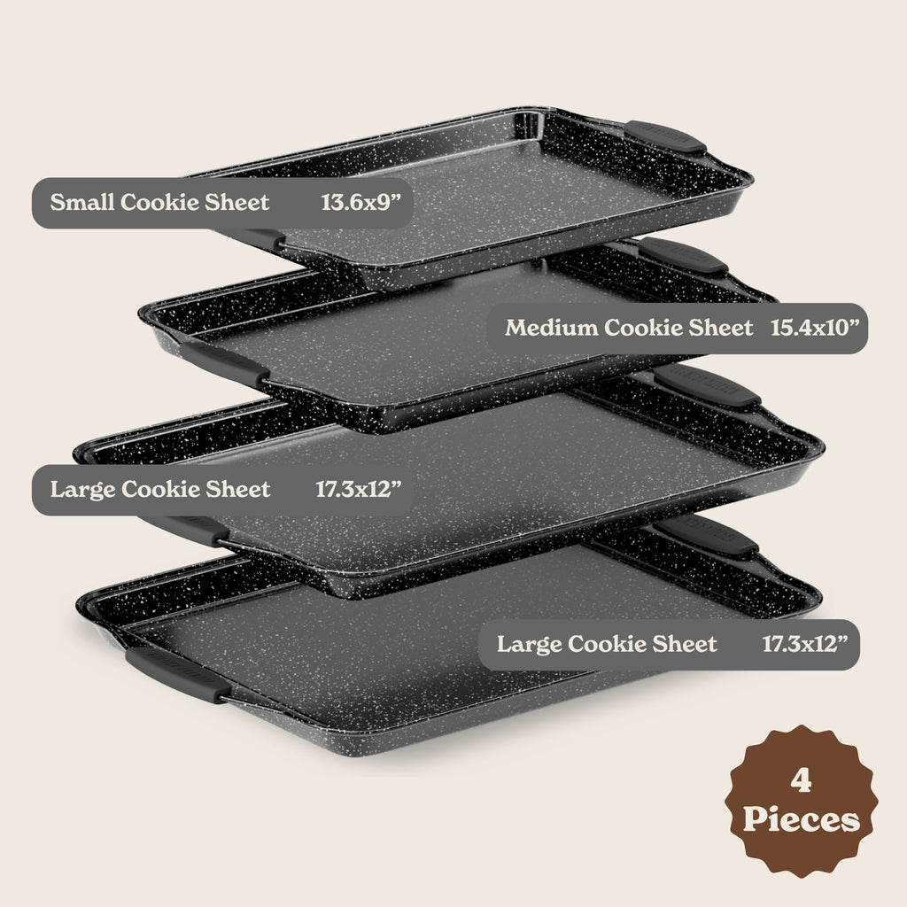 Country Kitchen Nonstick Stackable Bakeware Set - Heavy Duty, Durable, Easy Release Baking Set, Black, 4 Pcs