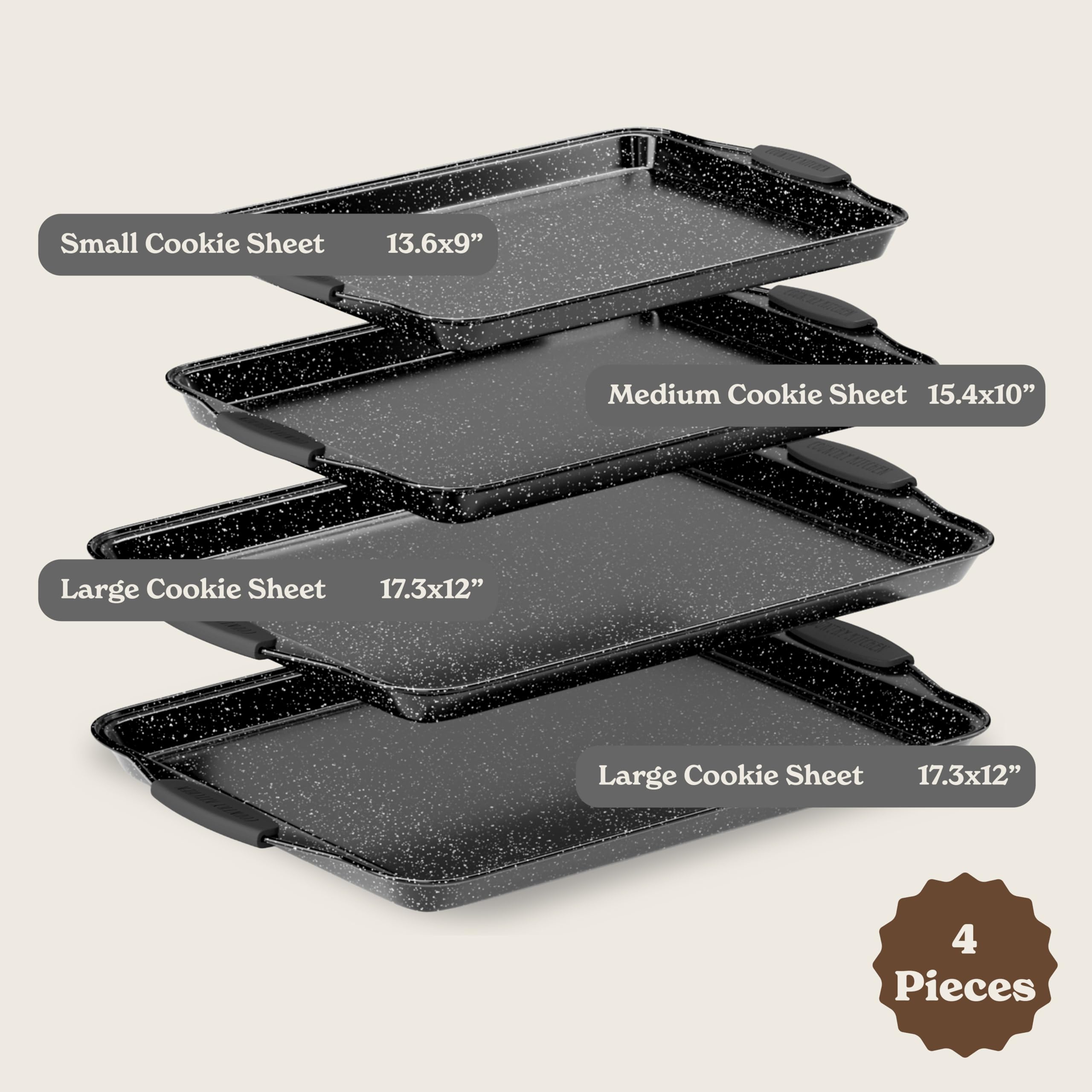 Country Kitchen Nonstick Stackable Bakeware Set - Heavy Duty, Durable, Easy Release Baking Set, Black, 4 Pcs