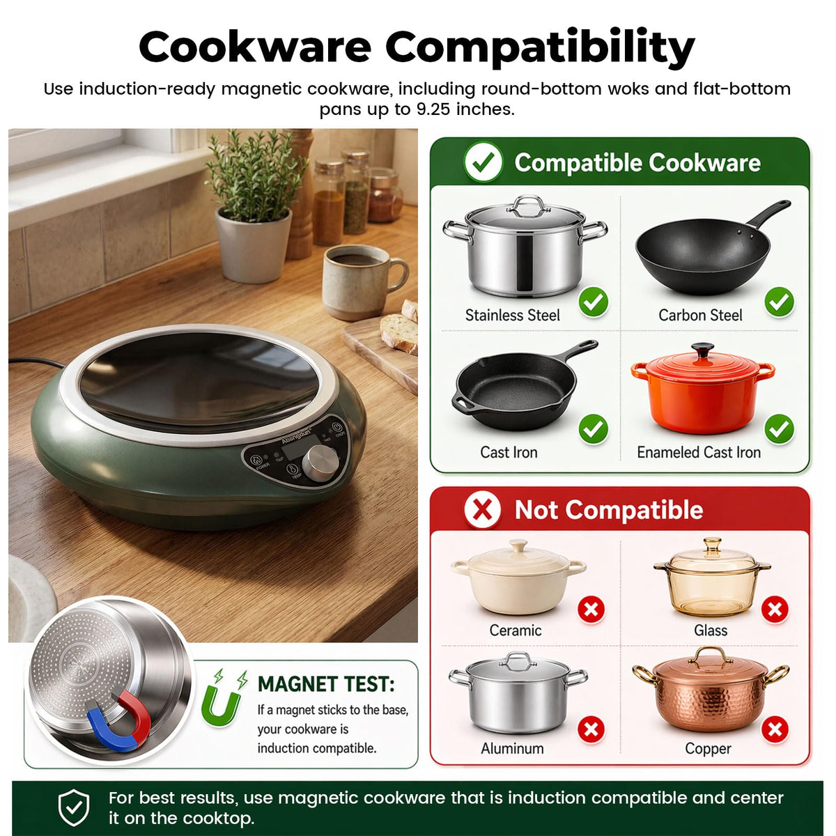 ABangDun 1700W Concave Induction Wok Burner, 120V Electric Wok Cooker