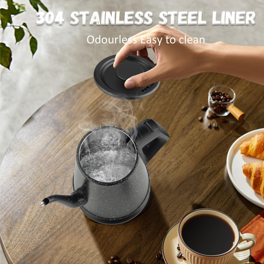 Tuehakny Gooseneck Electric Kettle 1L, 1000W Stainless Steel, Black