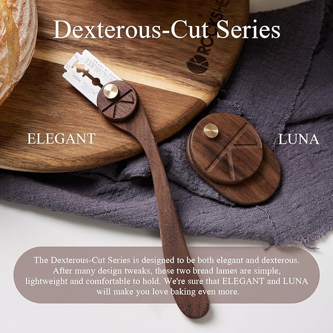 Bread Lame Dough Scoring Tool with Blade Cover, Sourdough Scoring Tool with 5 Feather Blades, Scoring Knife for Bread Baking, Dexterous-Cut Series Lame Bread Tool (ELEGANT)