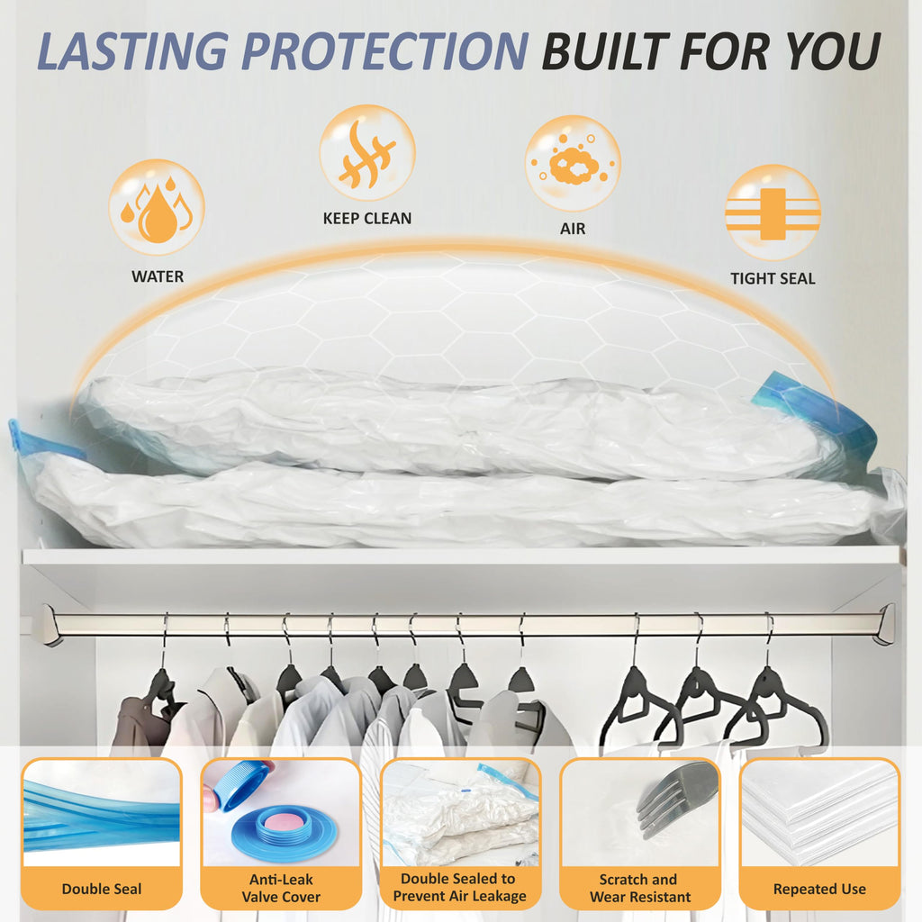Cozy Essential Vacuum Storage Bags, 80% Compression Vacuum Seal Space Saver Plastic Packaging Bags for Clothes, Blankets, Pillow, Bedding, Comforters, Sealer Clothing Storage,4 XXL Jumbo
