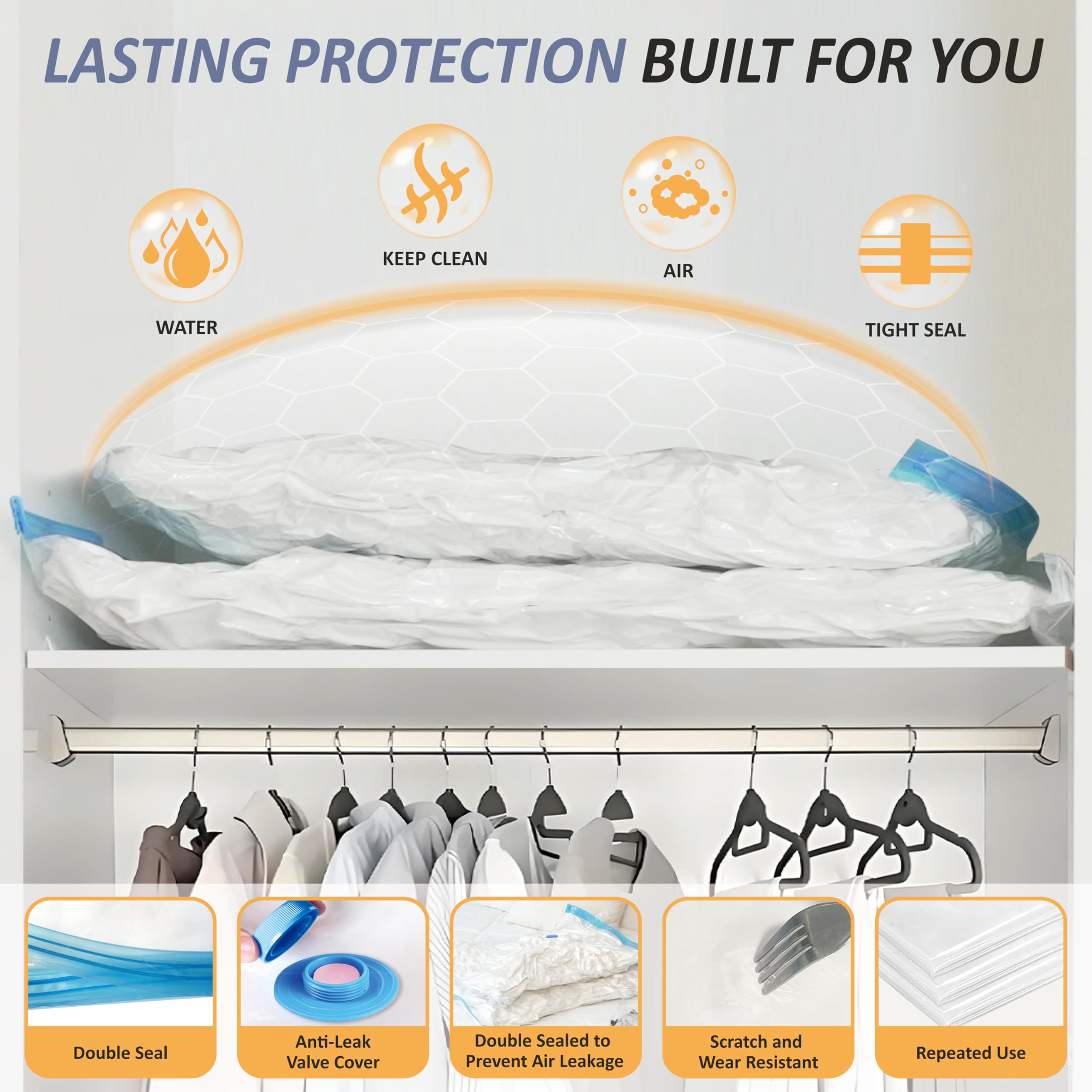 Cozy Essential Vacuum Storage Bags, 80% Compression Vacuum Seal Space Saver Plastic Packaging Bags for Clothes, Blankets, Pillow, Bedding, Comforters, Sealer Clothing Storage,4 XXL Jumbo
