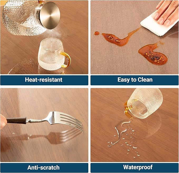 Clear Table Cover Protector Rectangle 14x36 Inch, 1.5mm Transparent Plastic Table Protector Waterproof, Anti-Scratch Clear Desk Mat for Office Desktop Dresser Dining Table, FDA Compliant
