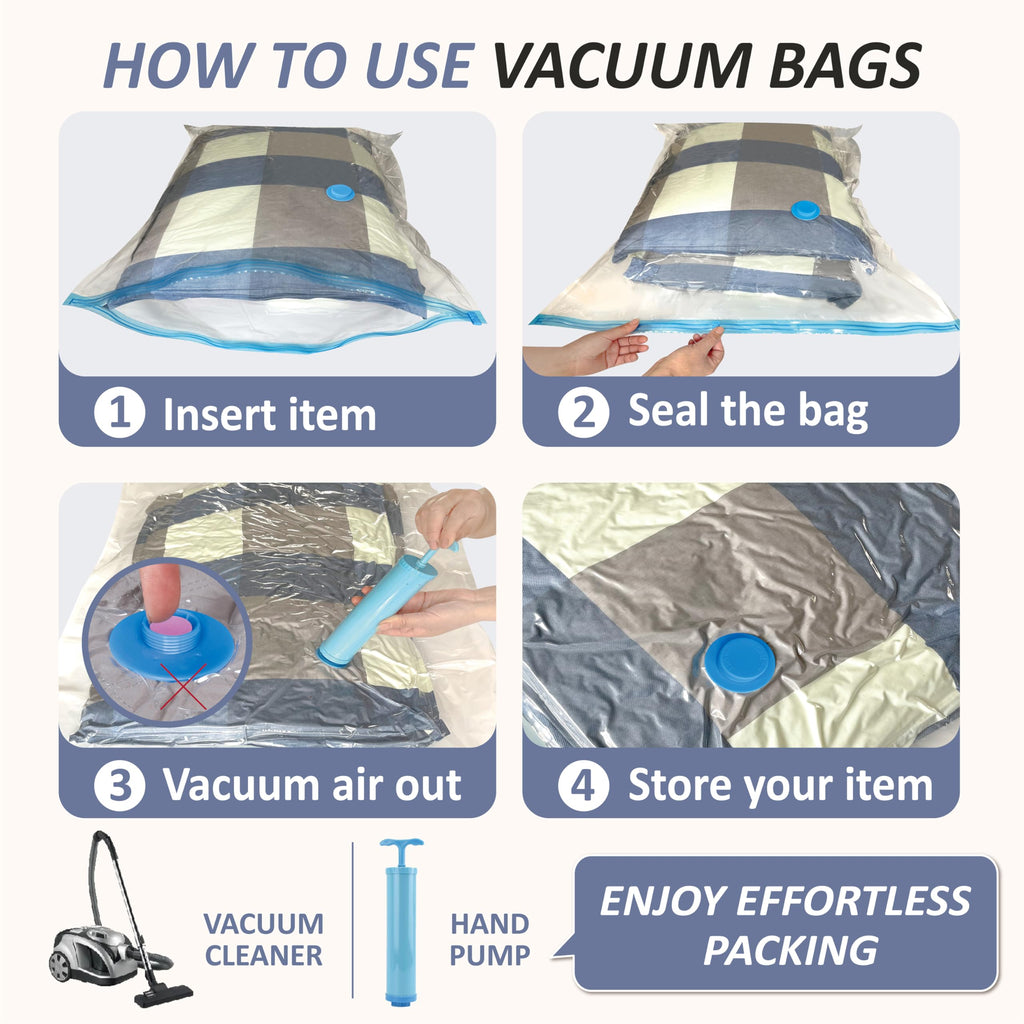 Cozy Essential Vacuum Storage Bags, 80% Compression Vacuum Seal Space Saver Plastic Packaging Bags for Clothes, Blankets, Pillow, Bedding, Comforters, Sealer Clothing Storage,4 XXL Jumbo