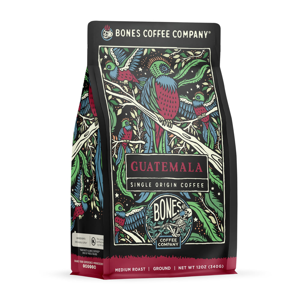 Bones Coffee Company Ethiopia Single-Origin, Citrus, Floral and Berries Notes, Whole Coffee Beans, Low Acid Medium Roast Arabica Beans Flavored Coffee, 12 oz Whole Bean