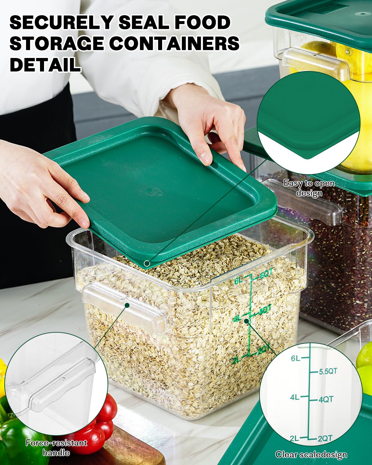 RVGMBO 2QT&4QT NSF Food Storage Containers with Lids: 4 PCS [Total Food Grade][Hot&Cold Resistant] Commercial Clear Food Storage Containers for Restaurant Kitchen Proof Dough, Green