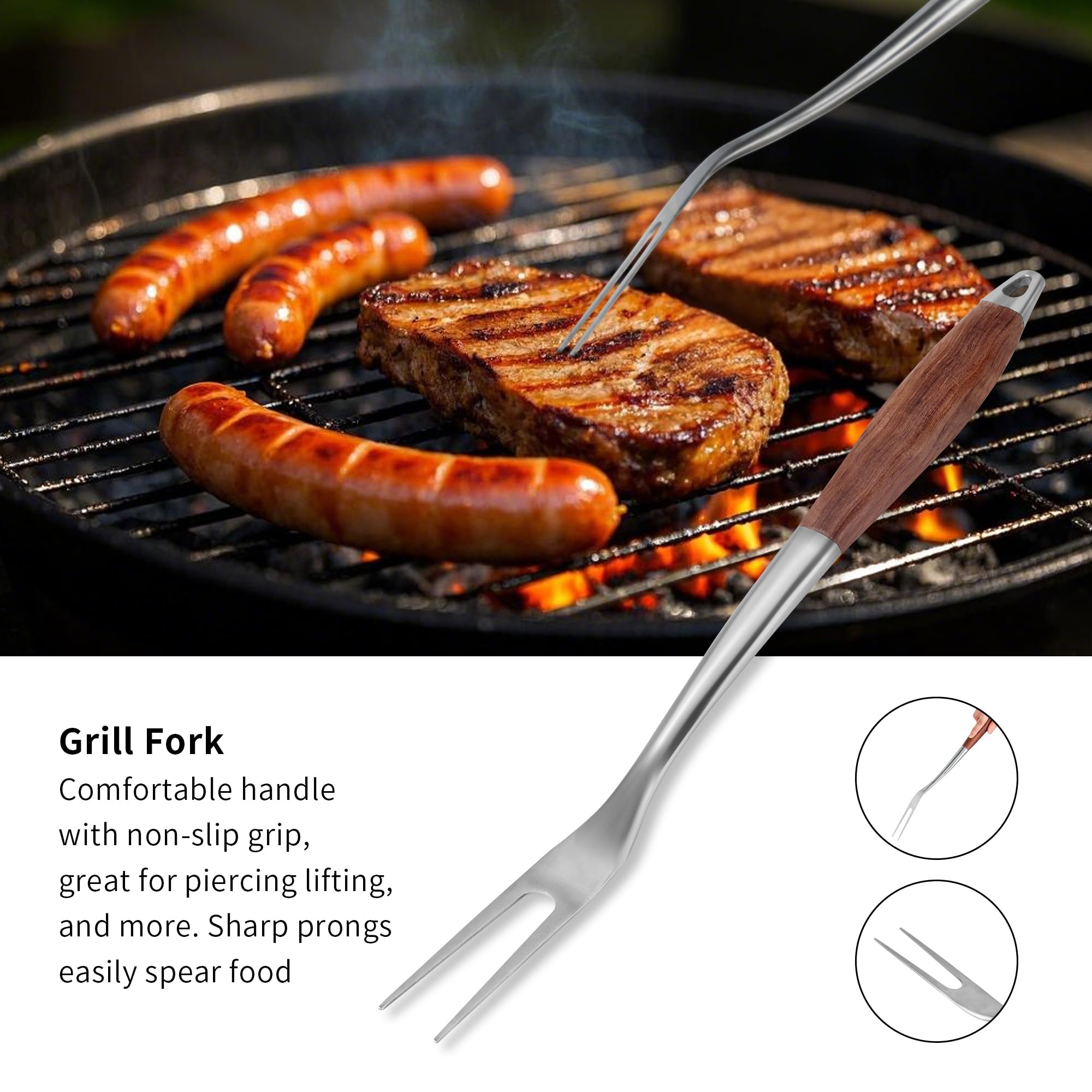 FJNATINH Heavy-Duty Grilling Accessories Rose Wooden BBQ Grilling Tools Set,Outdoor Grill Set with Spatula, Fork & Tongs,Essential Accessories for Barbecue & Grill. Ideal Gift for Men
