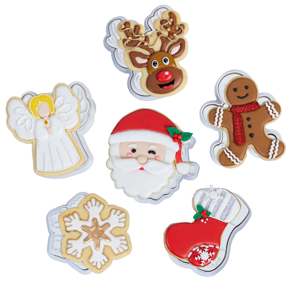 Flycalf Christmas Cookie Cutters Nutcracker Shapes with 3D Stamper Fall Holiday PLA Baking Accessories Cutter Molds Gifts for Kids Decorative Party 3.5" Kitchen Cake Supplies