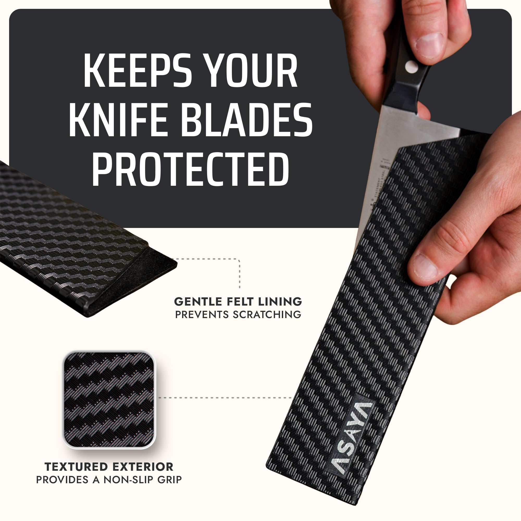 Asaya Professional Chef Knife Edge Guards – 2 Piece Knives Universal Covers, 8.5 x 2 and 10.5 x 2 - Extra Strength ABS Plastic and Food Safe Kitchen Knife Sheath Covers -Knife Not Included (2 Piece)