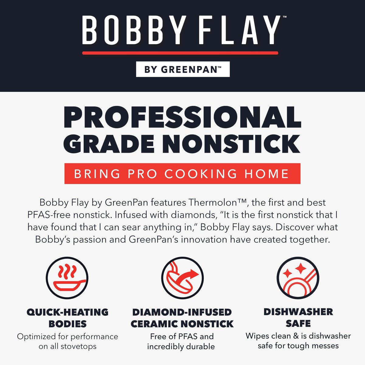 GreenPan x Bobby Flay 18" x 11" Nonstick Double Burner Griddle, PFAS-Free Ceramic Double Stovetop Skillet, Stainless Steel Handles, Dual-Use Cooking, Easy Clean Dishwasher & Oven Safe Pan, Cream