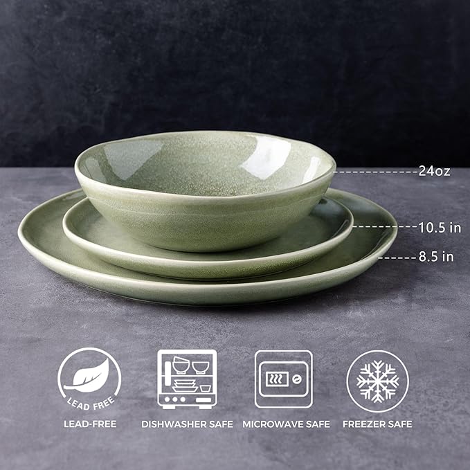 AmorArc Ceramic Dinnerware Sets,Handmade Reactive Glaze Stoneware Plates and Bowls Set,Highly Scratch Resistant | Dishwasher & Microwave Safe Dishes Set,Service for 4 (12pc)