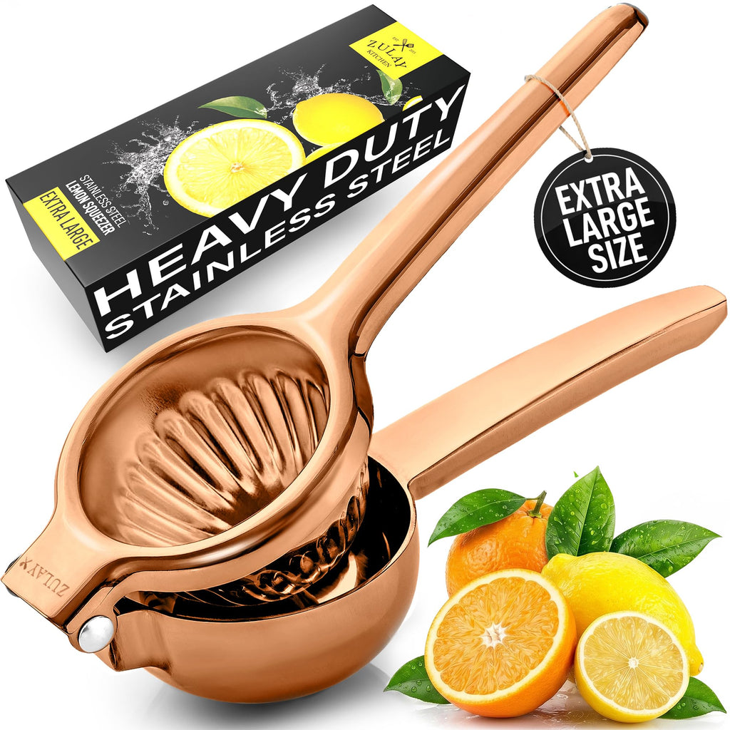 Zulay Kitchen Extra Large Lemon Squeezer Stainless Steel - Easy Squeeze Heavy Duty Lemon Juicer Hand Press - Ergonomic Citrus Squeezer & Fruit Juicer for Small Oranges, Lemons, & Limes - Silver