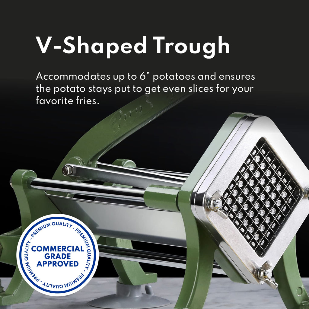 New Star Foodservice Commercial Grade French Fry Cutter with Complete Combo Sets, Die Cast Iron and 18/8 Stainless Steel, 1/4-Inch, 3/8-Inch, 1/2-Inch, 6-Wedge, and 8-Wedge Replacement Blades