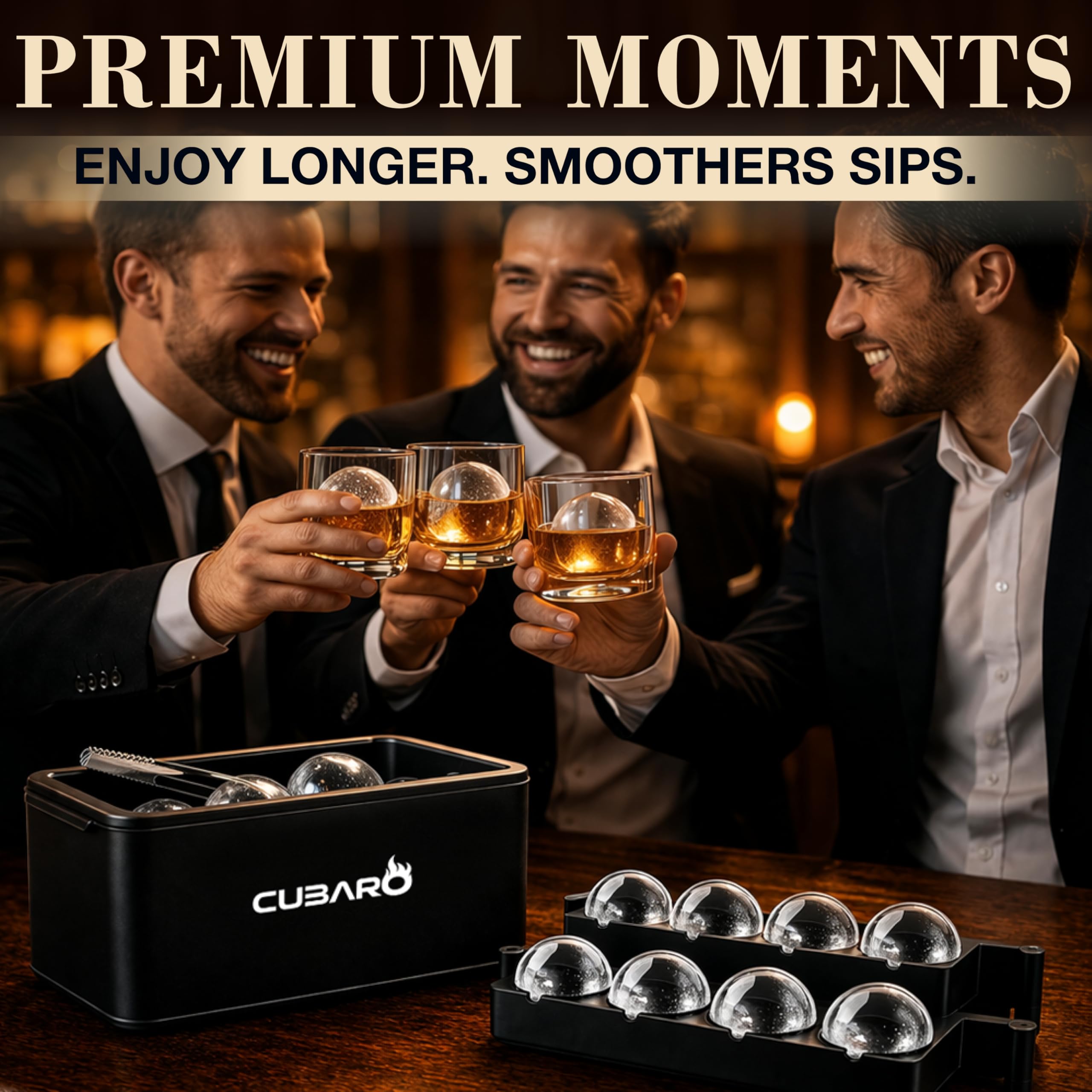 Clear Ice Ball Maker - Round Ice Cube Mold, 8 Spheres, 2-Inch by CUBARO
