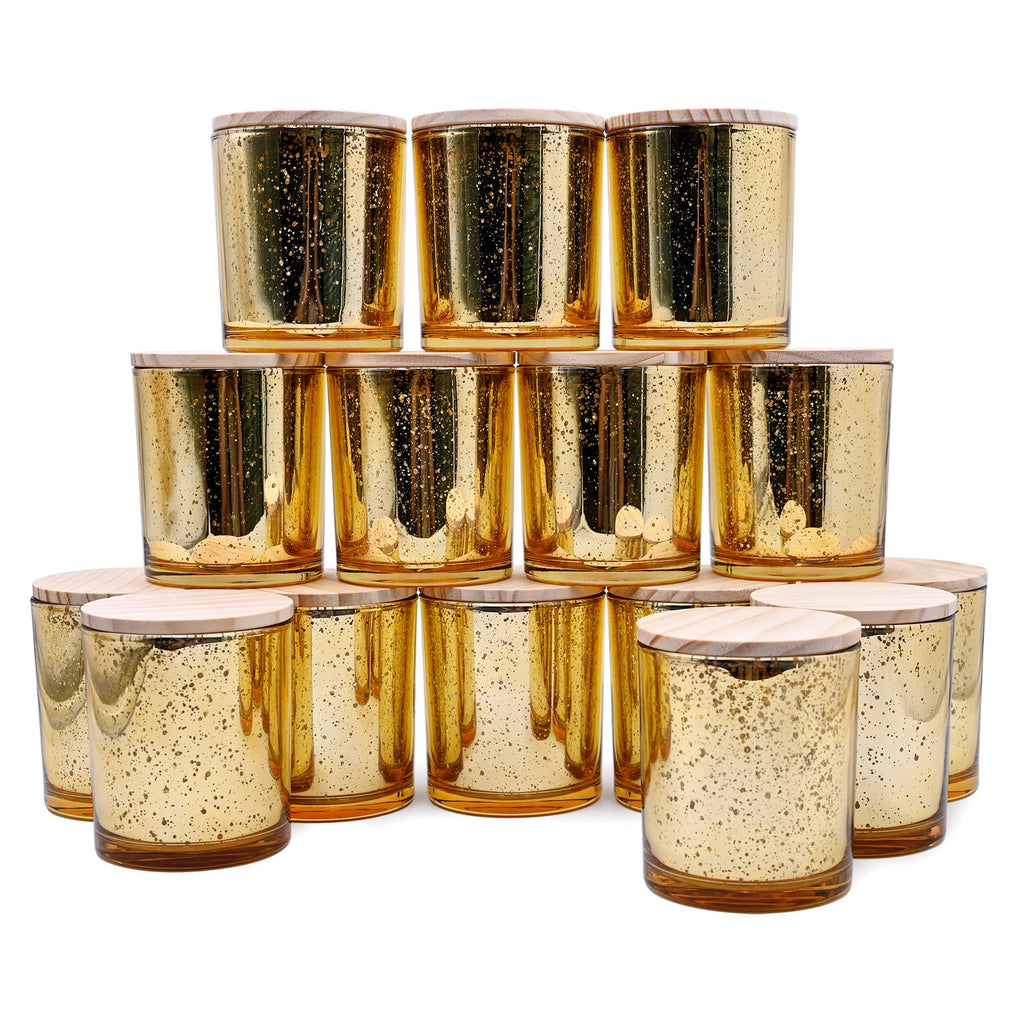 SHOWIN 10 OZ Thick Candle Jars for Making Candles 15 Pcs, Empty Jars with Wood Lids for Candle Making, Sample Container, Frosted Grey