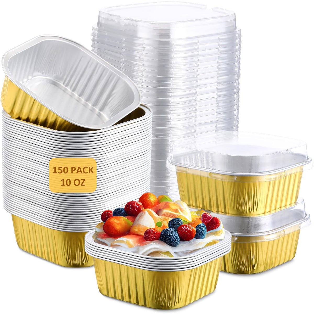 Aoriher 150 Pcs 10 oz Mini Cake Pans with Lids Sky Blue