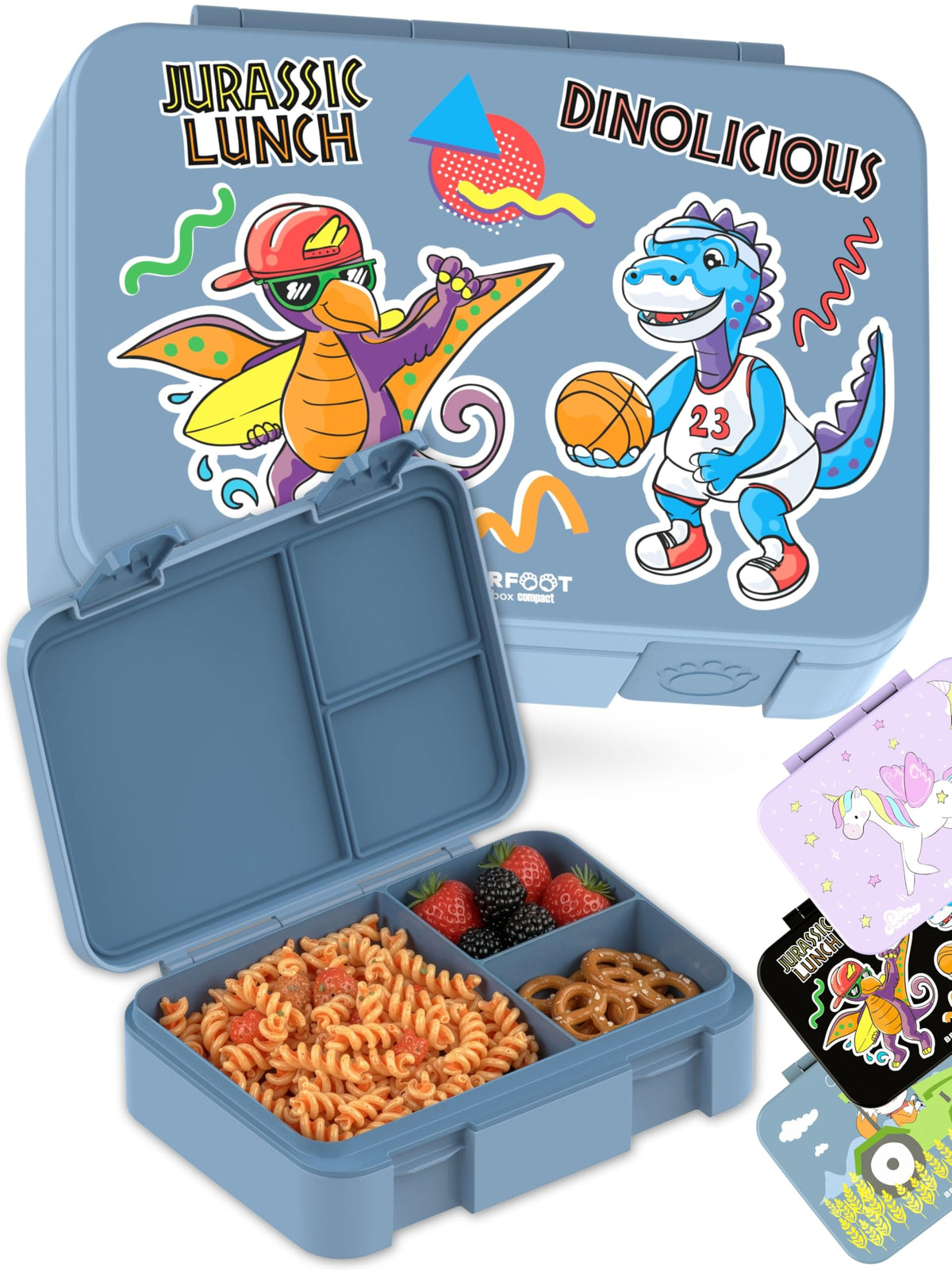 BEARFOOT Kids Lunch Box with Compartments – Compact & Lightweight | Leak-Proof, BPA-Free, Dishwasher Safe | Hand-Drawn Design for Preschool, School, Travel (Sticker Purple, 2.75 Cups)