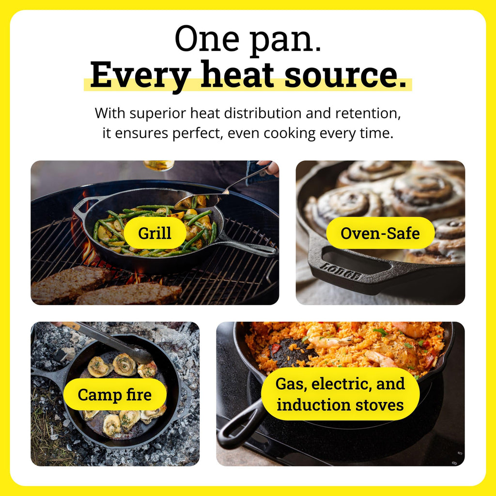 Lodge Pre-Seasoned Cast Iron Skillet with Silicone Handle Holder, 12 Inches
