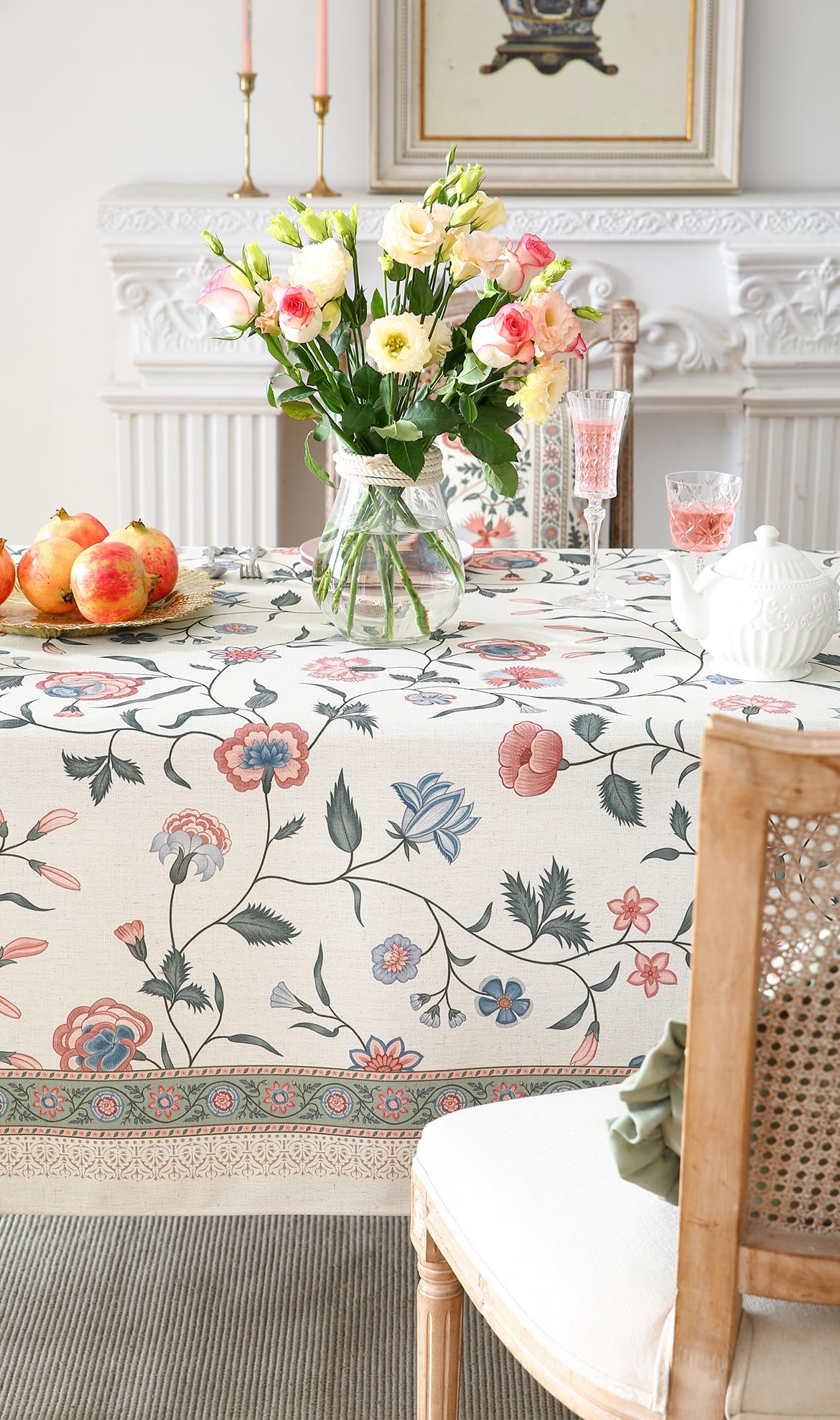 ISAENNE Designer French Linen Tablecloth Rectangular,71"x55"-Daffy