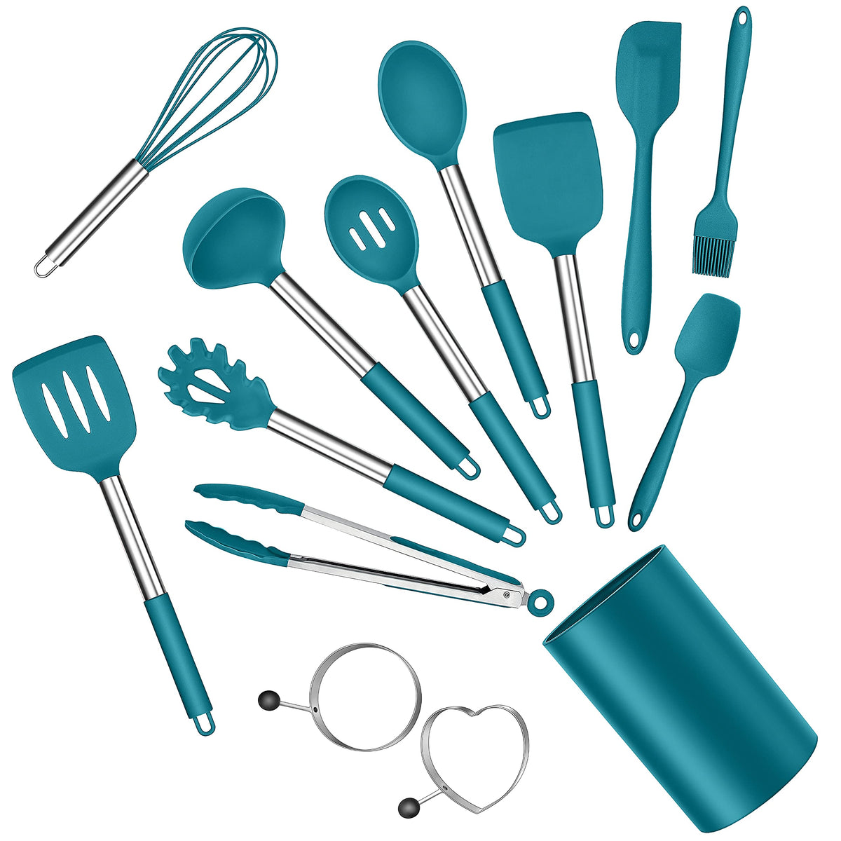 E-far Silicone Cooking Utensils Set, 30-Piece Black Kitchen Utensils Set