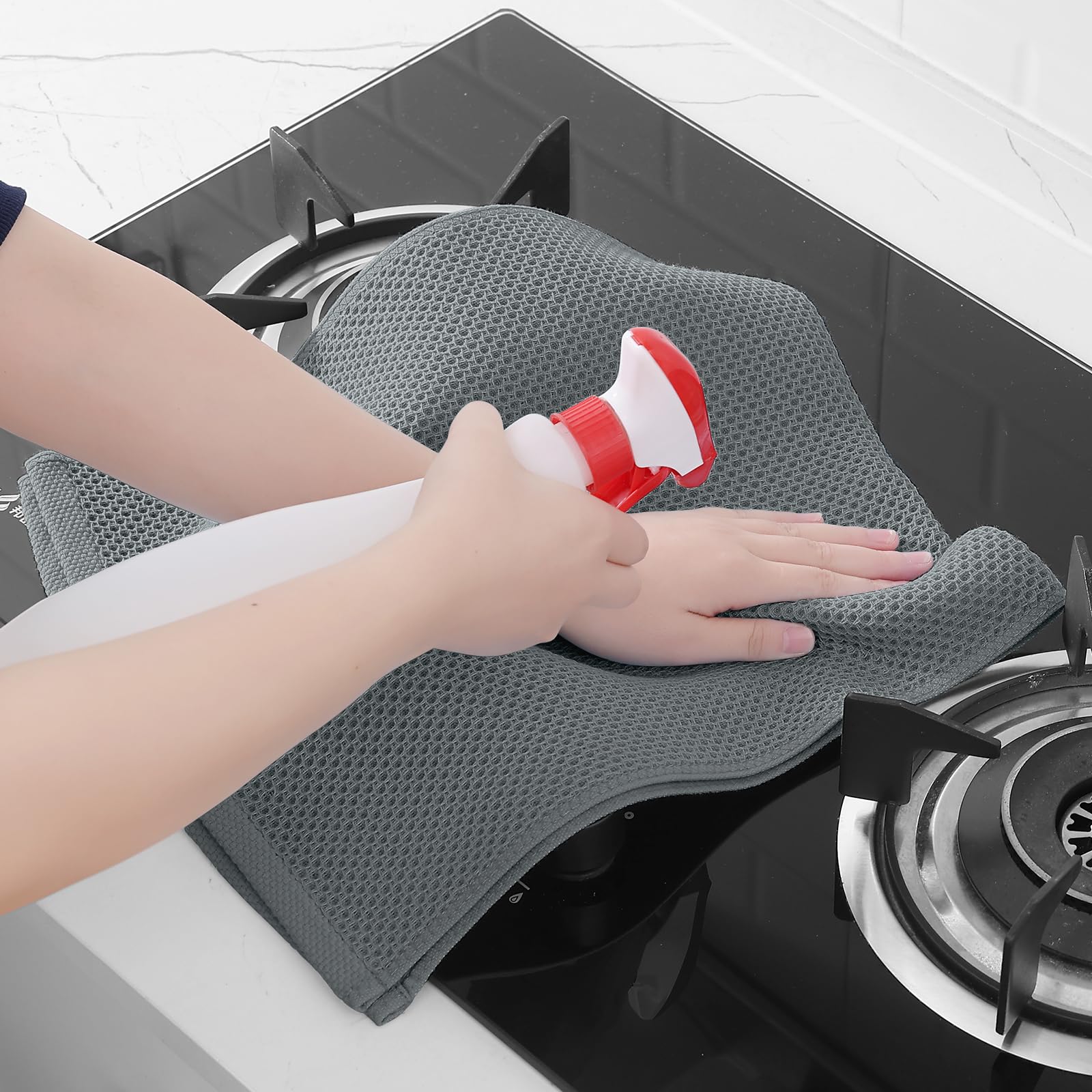Homaxy 100% Cotton Waffle Weave Kitchen Dish Towels, Ultra Soft Absorbent Quick Drying Cleaning Towel, 13 x 28 Inches, 8-Pack, Grey