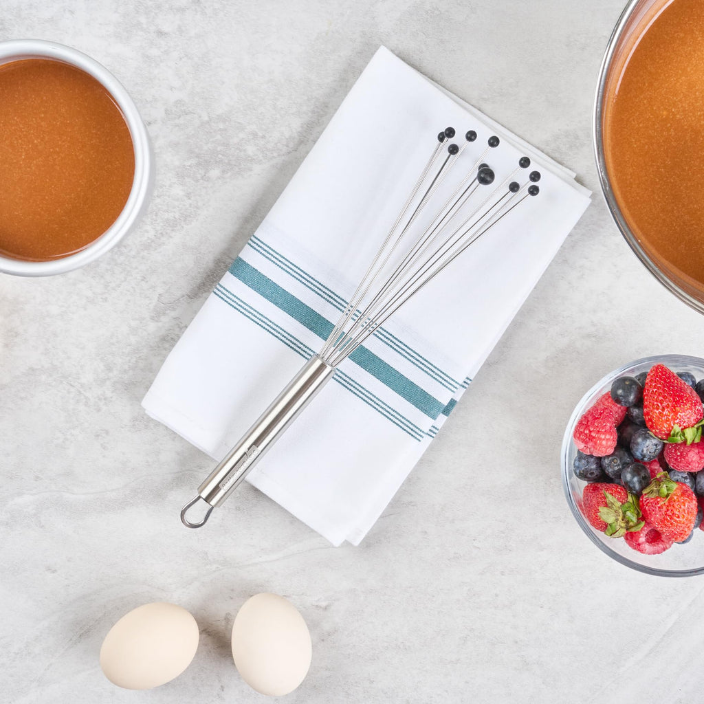 Restaurantware 10.5 in Stainless Steel Ball Whisk with Silicone Tips - 6 Pack - German Standard Sauce & Gravy Whisk, Non-Scratch, Dishwasher Safe - Non-Stick Safe Silicone Ball Whisk for Baking