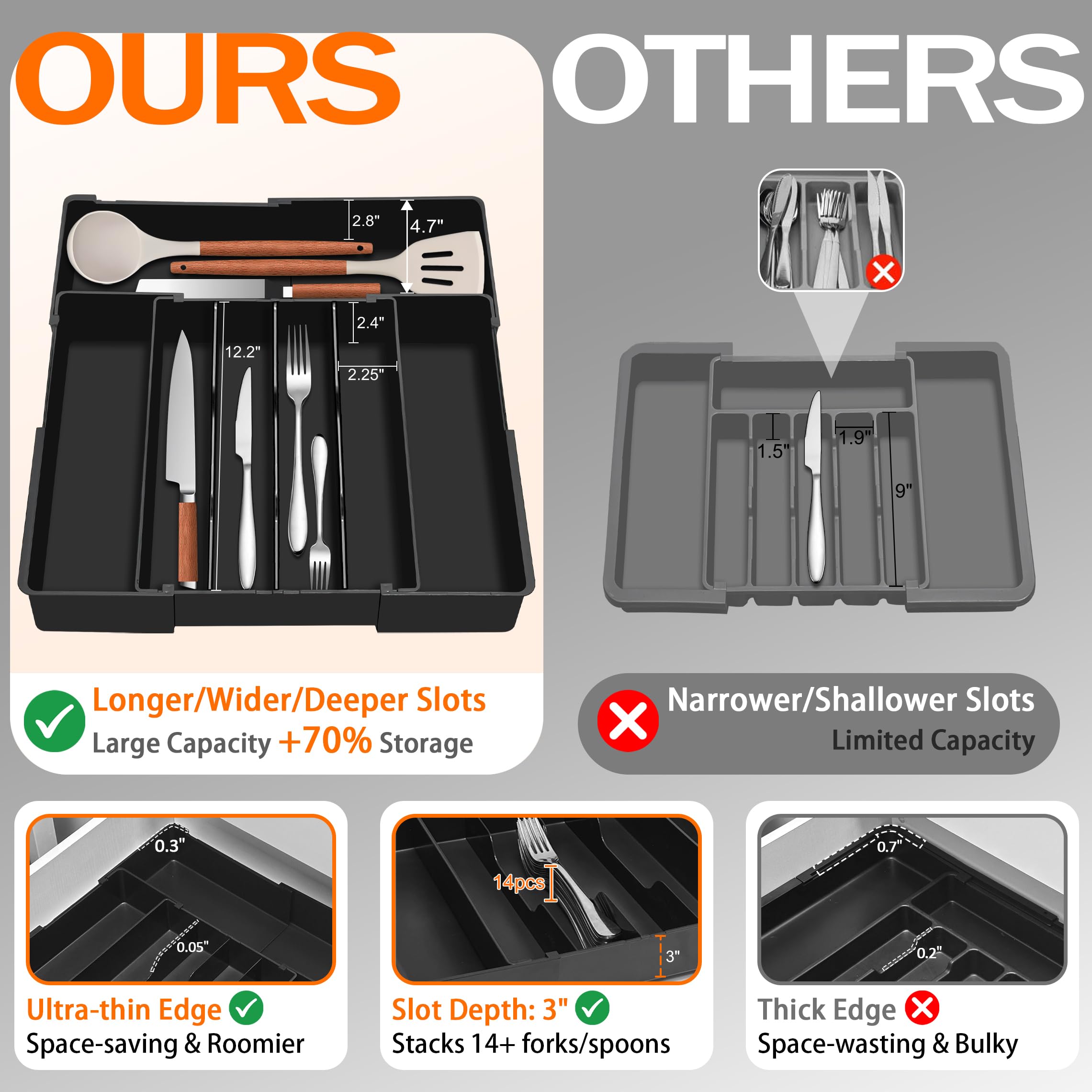 Spaclear Expandable Large Silverware Organizer - BPA-Free Food-Safe Utensil Drawer Organizer Adjustable Kitchen Drawer Organizer Flatware Cutlery Tray, Classified Storage for Spoons Forks Knives
