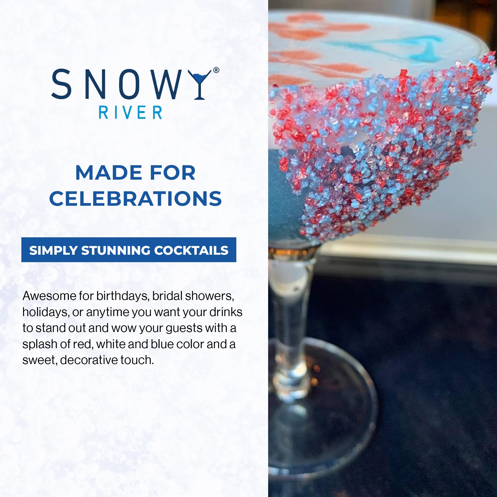 Snowy River Natural Cocktail Sugar Rimmer - Kosher Certified Naturally Colored Beverage Rimming Sugar for Cocktails, Margaritas, Drinks (America, 4 Ounce (Pack of 1))