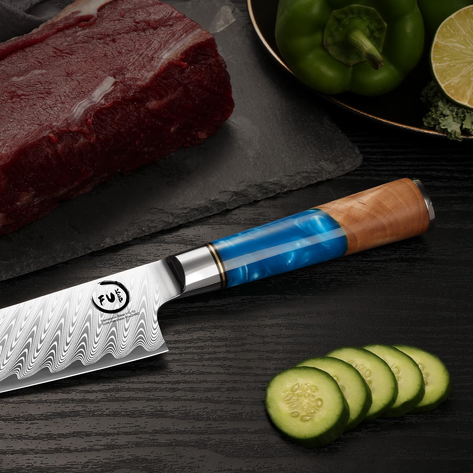 Damascus Chef Knife 8 Inch, Japanese Kitchen Knife with VG10 Steel