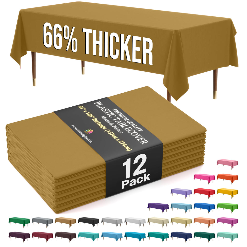Exquisite Party Solids 66% Thicker Premium Plastic Table Cloth Rectangle Table Cover 0.5 Mil 12 Pack Red Table Cloth 54 Inch x 108 Inch Disposable Tablecloth Won't Tear Easily Like Cheap Thin Brands