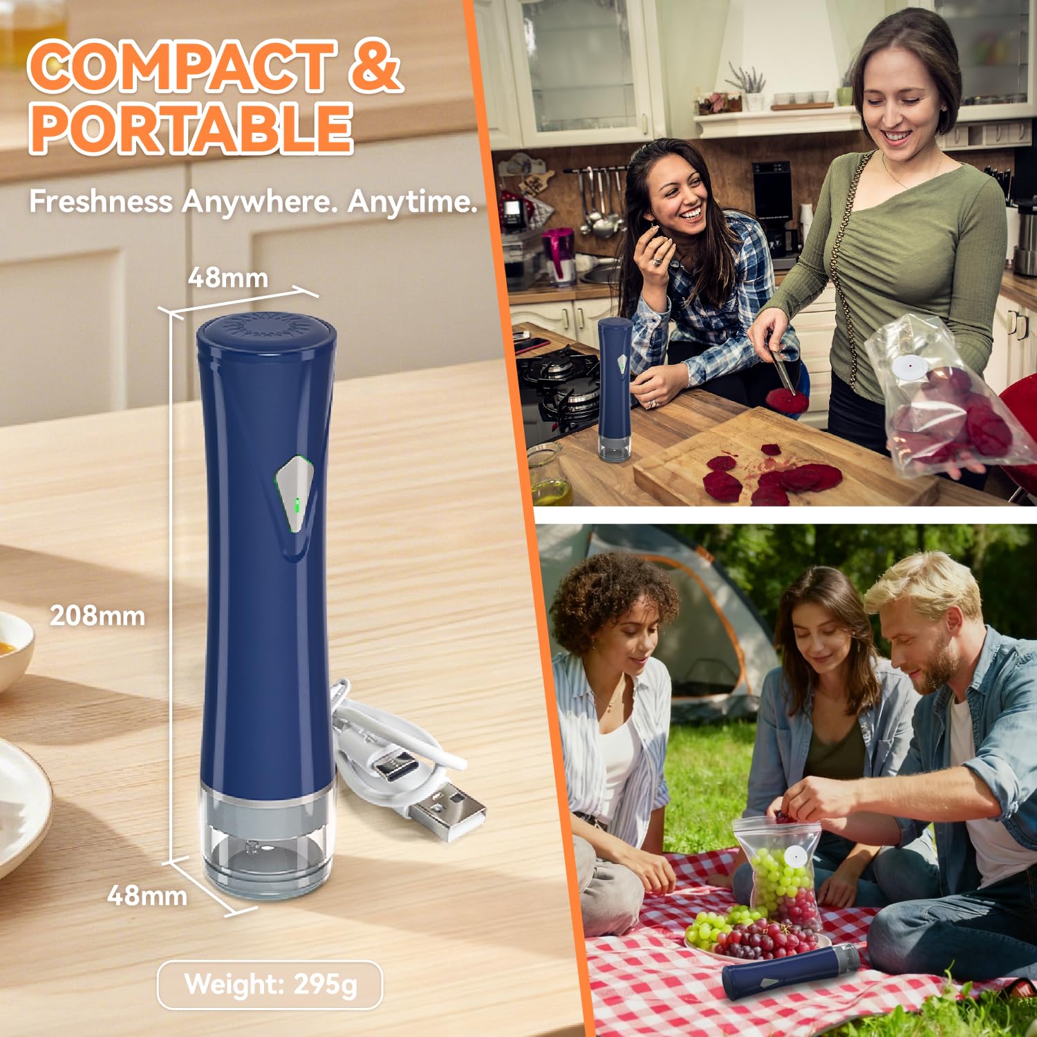 GPUTEK 3-in-1 Compact Vacuum Sealer for Food with Bags & Mason Jar Kit