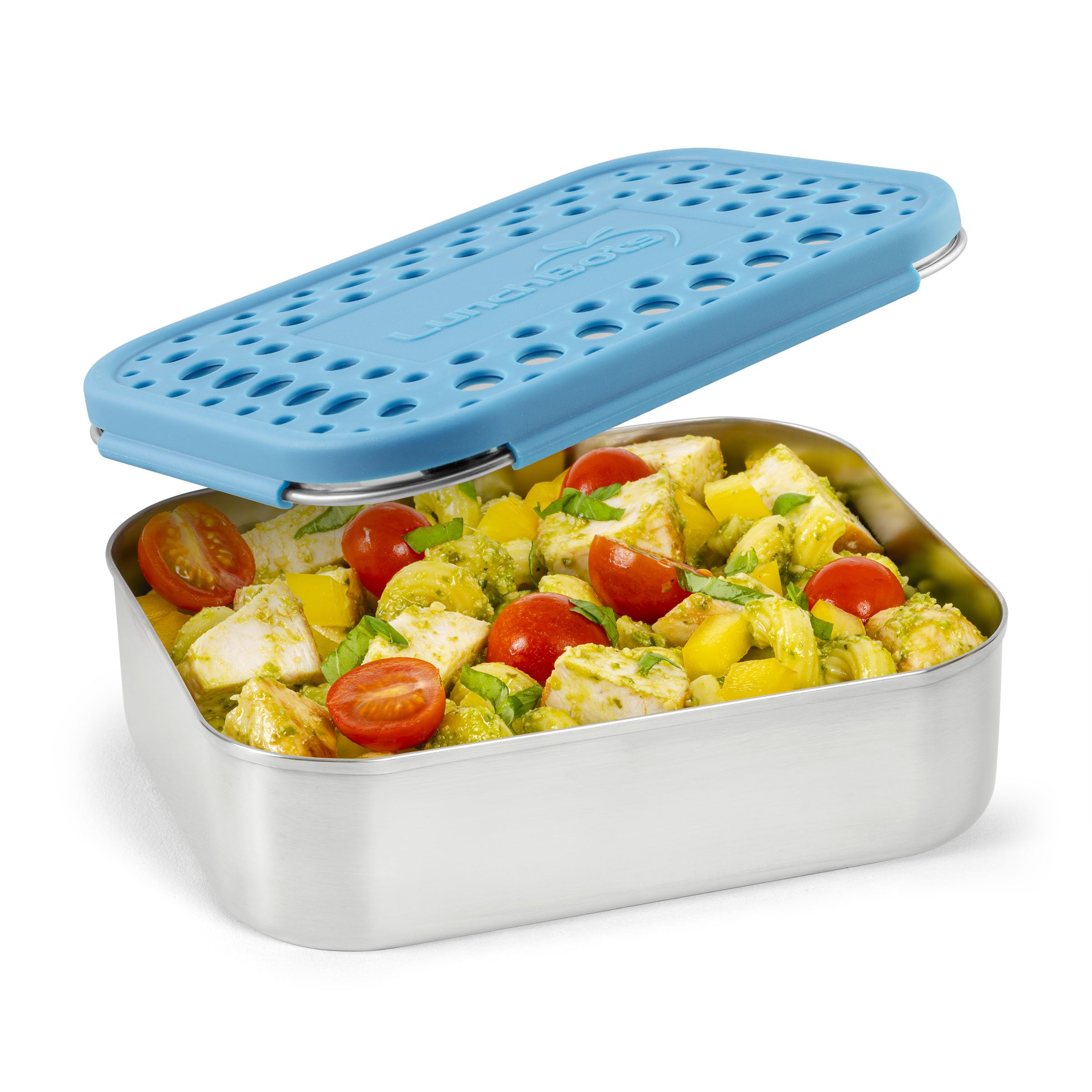 LunchBots Medium Uno Stainless Steel Sandwich Container - Open Design for Wraps - Salads or a Small Meal - Eco-Friendly - Dishwasher Safe and BPA-Free - Aqua Dots