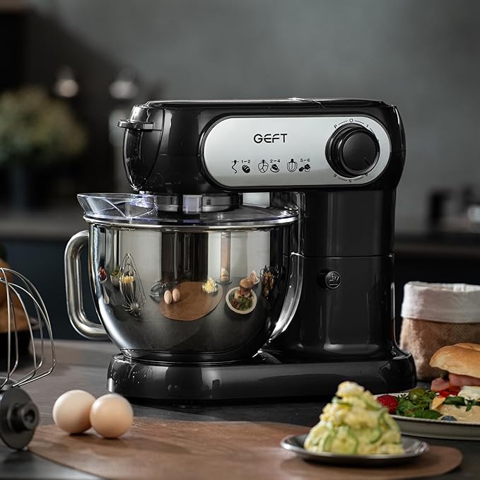 Stand Mixer, 3.5QT+6QT Two Bowls Kitchen Electric Mixer, 600W 6+P speed Tilt-Head Food Mixer with Stainless Steel Bowl, Dishwasher-Safe Dough Hook, Flat Beater, Wire Whisk, Splash Guard, Black