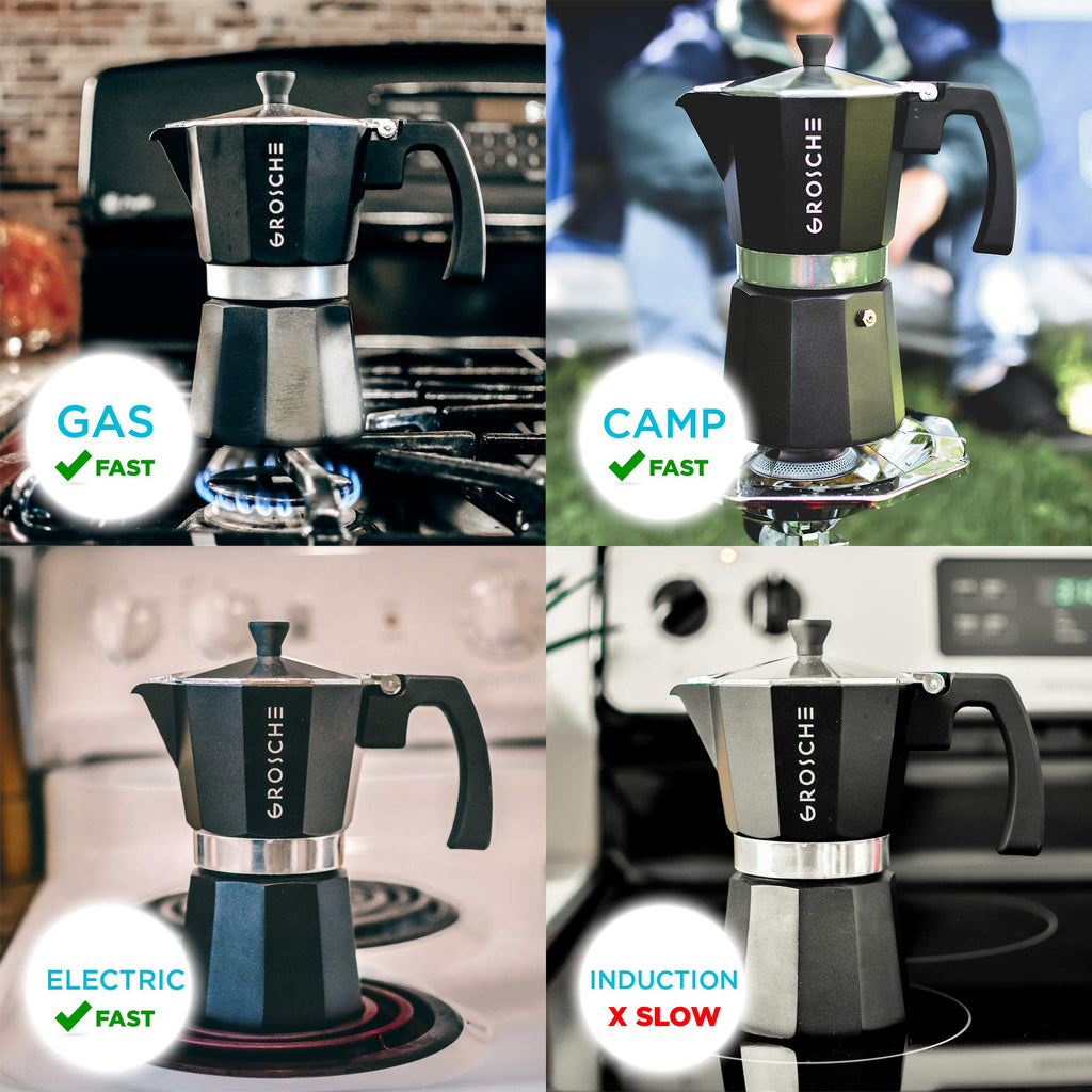 GROSCHE Milano Stovetop Espresso Maker Moka Pot 3 espresso Cup, 5 oz Black