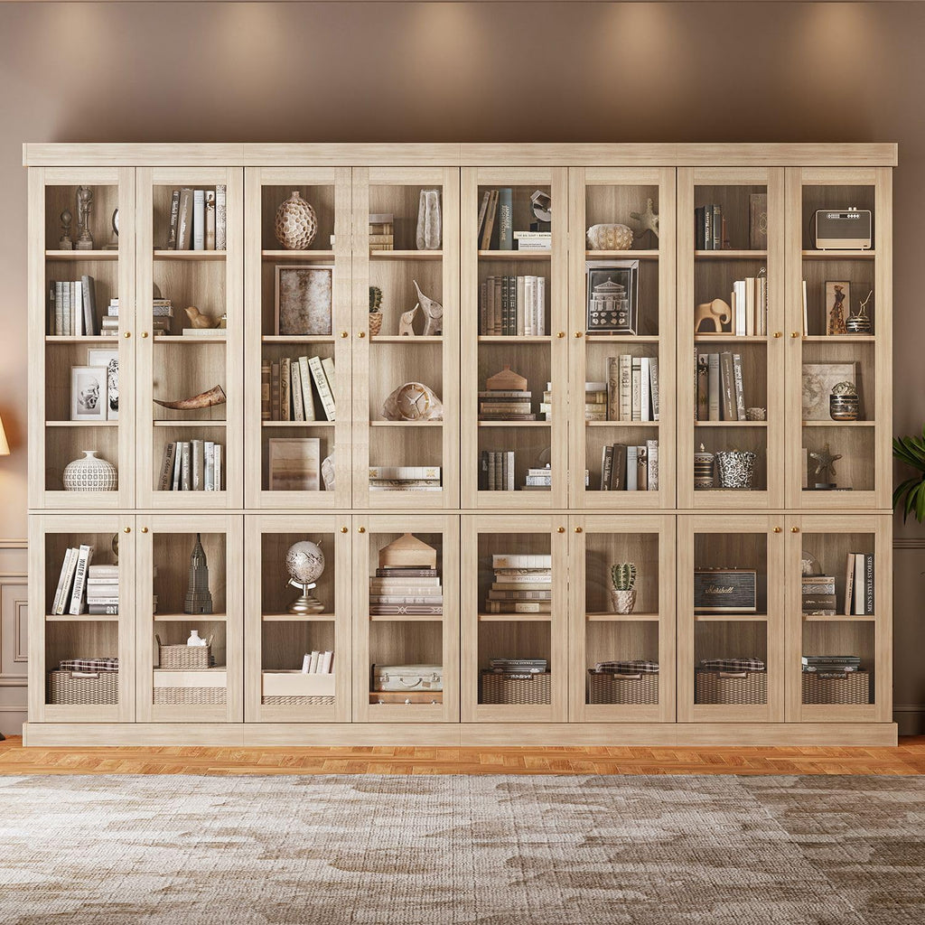 ivaniti 70.8" Tall Bookshelf with Doors, Farmhouse Modular Bookcase with 4-Tier Adjustable Shelves, Large Storage Cabinet for Home Office, Living Room, Brown, Set of 2