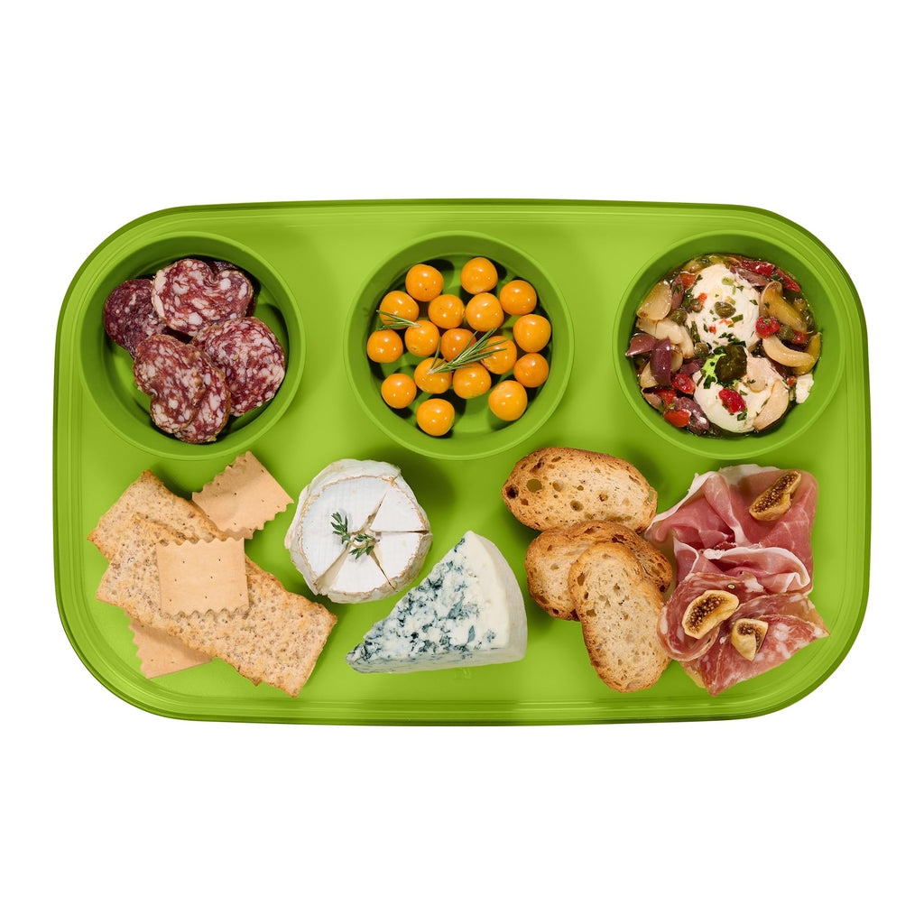 madesmart dipware 3 Bowl Serving Tray, Stackable & Removable Dip Bowls for Charcuterie, Guacomole, Snacks, Veggies, Premium Dishwasher & Microwave Safe, Multipurpose Plate & Bowl, Olive